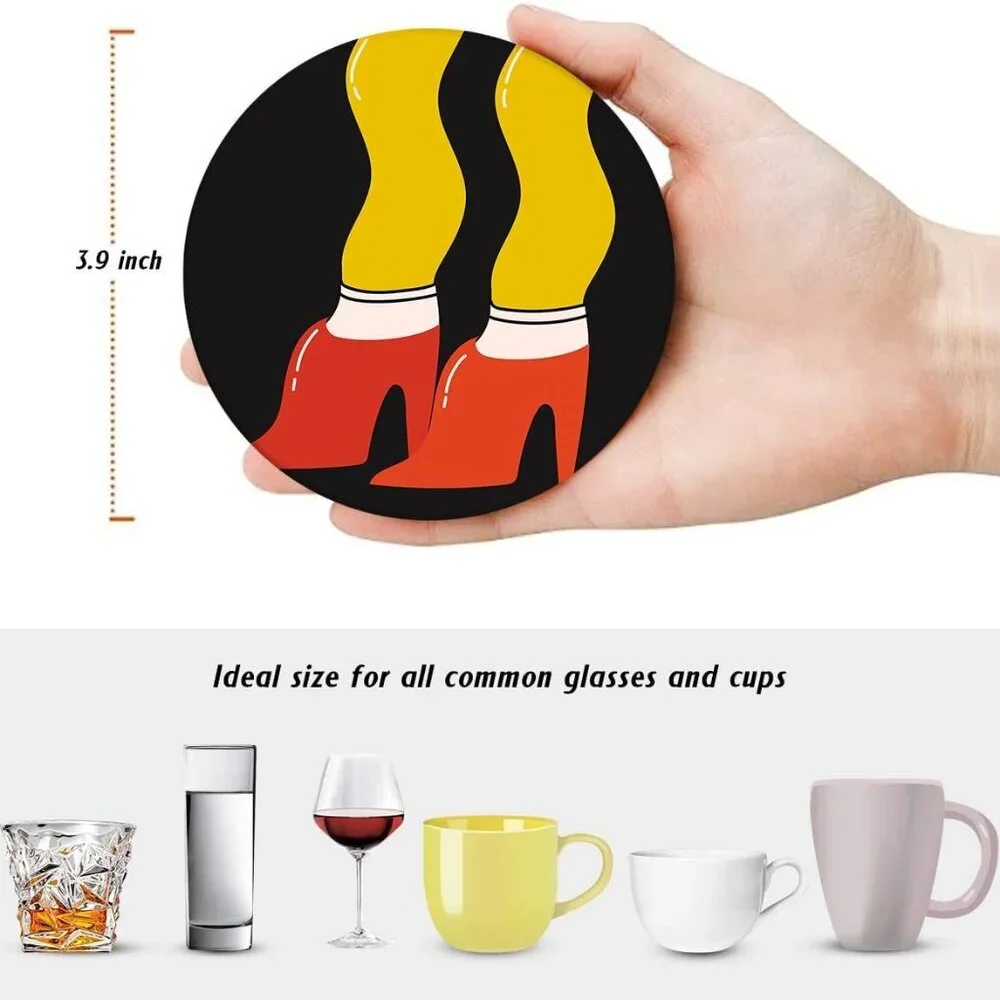 Table Coaster for Drinks Set of 6, Cute Funny Vintage Music Retro Geometric Coff